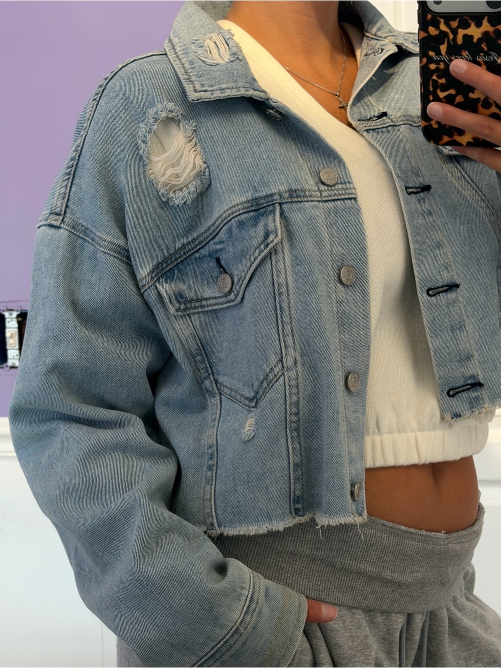 PacSun Light Blue Distressed Cropped Denim Jacket